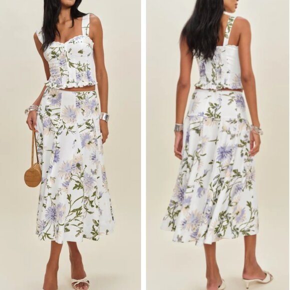 Reformation Dresses & Skirts - Reformation Anatolia Linen Two Piece - Serenity Purple Ivory Floral Set of 2